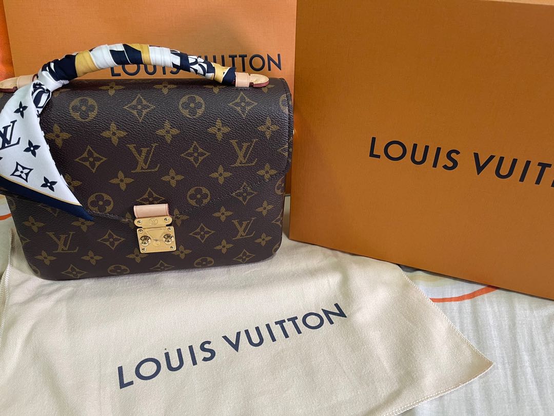 Louis Vuitton Pochette Métis with Lv logo scarf, Luxury, Bags
