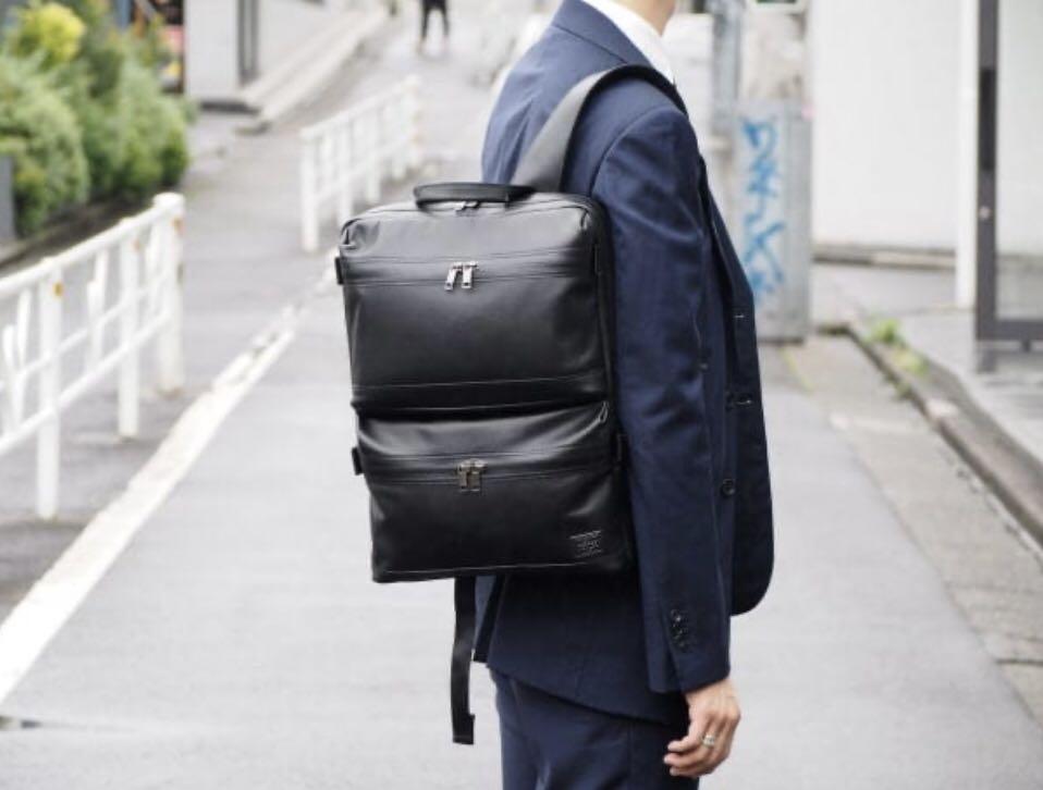 全新正貨閑置現貨日本製吉田porter Tokyo春夏牛皮防水男裝時尚型格牛皮商務通勤背囊背包雙肩包yoshida Backpack 名牌 袋 銀包