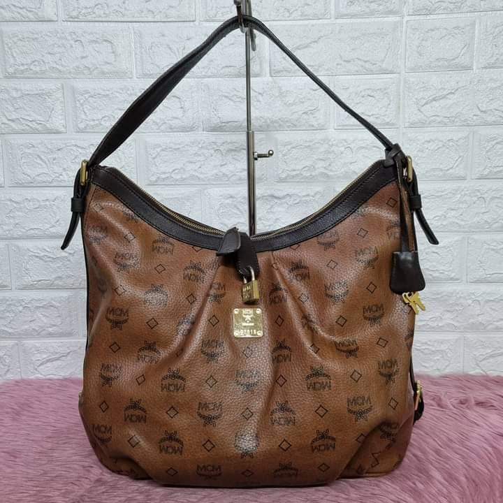 MCM Visetos Brown Hobo Leather, Luxury, Bags & Wallets on Carousell