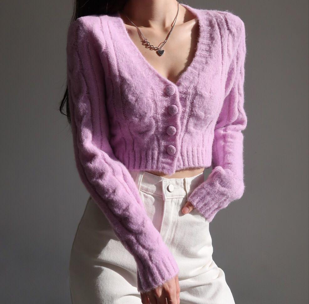 Purple discount short cardigan