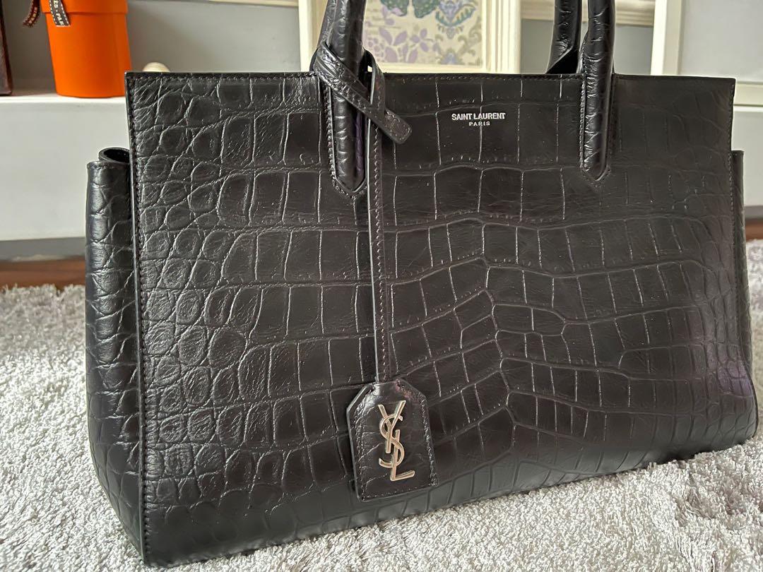 Yves Saint Laurent Rive Gauche Small Cabas Bag in Black Crocodile