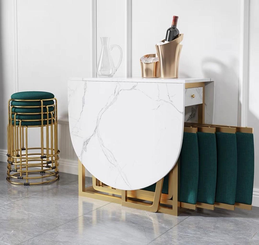 Foldable dining table with store chairs