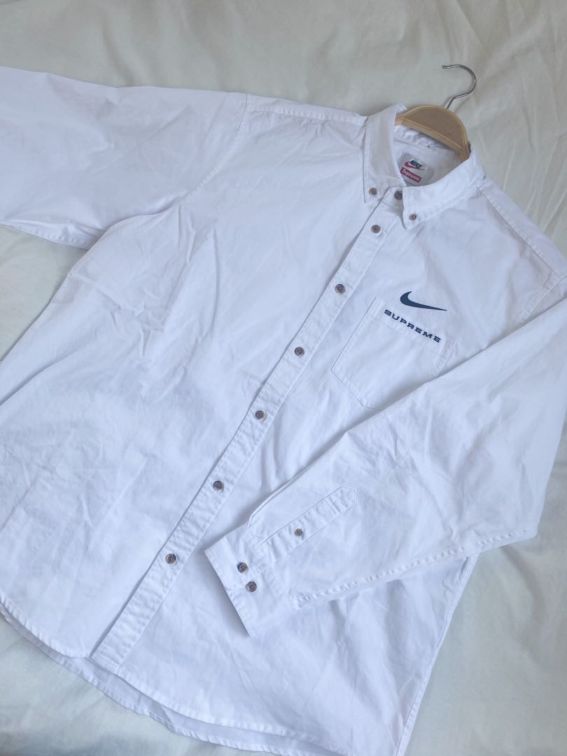 Supreme x Nike Cotton Twill Shirt Stripe 21SS 襯衫白L