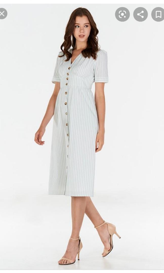 TCL Hara stripes button down linen midi dress Women s Fashion