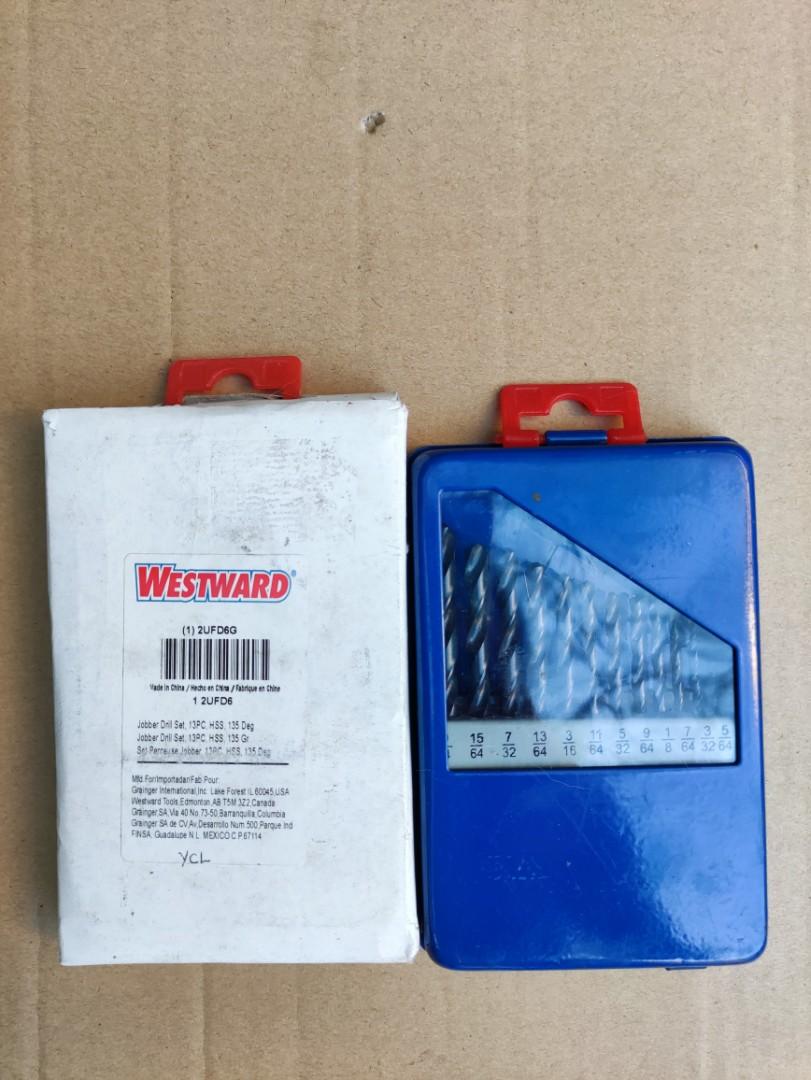 Westward Jobber Drill bit set (Category: Construction Tools & Equipment) located in Caloocan City. Submitted by dianethriftstore (Listing ID 1080935977, Image 2). Description: Jobber Drill Bit Set, Number of Drill Bits 13, Drill Bit Point Angle 135 degrees Number of Drill Bits 13 Drill Bit Sizes Included 1/16 in, 1/4 in, 1/8 in, 11/64 in, 13/64 in, 15/64 in, 3/16 in, 3/32 in, 5/32 in, 5/64 in, 7/32 in, 7/64 in, 9/64 in.