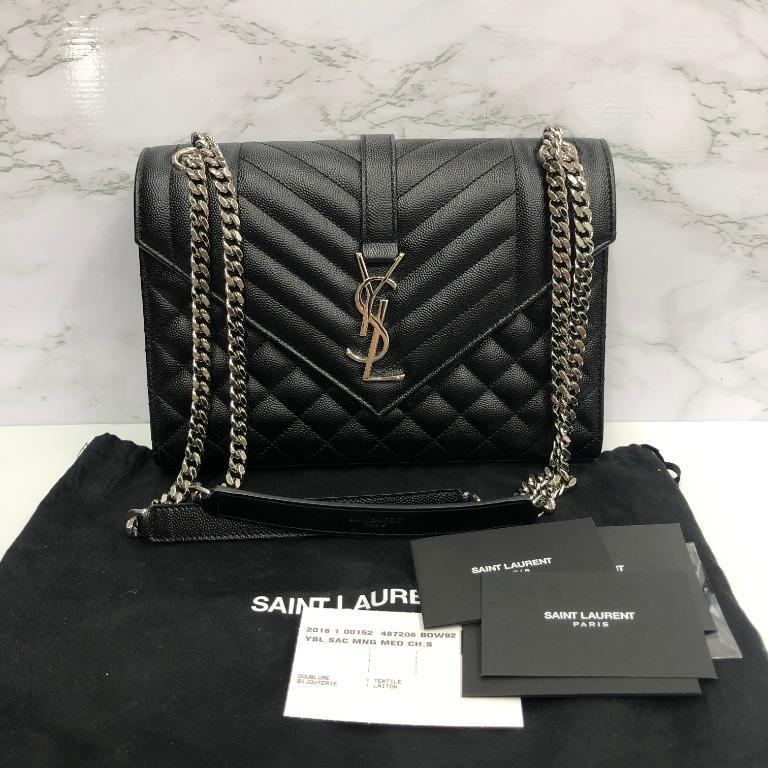 YVES SAINT LAURENT Envelope Leather Chain Shoulder Bag Black