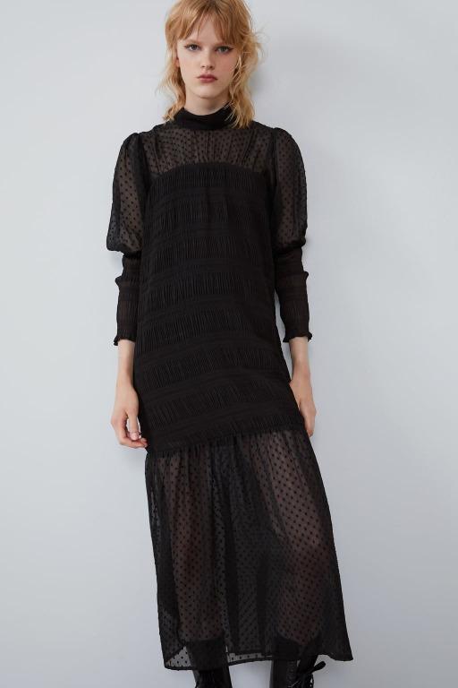 Zara pleated dotted mesh dress Clearance