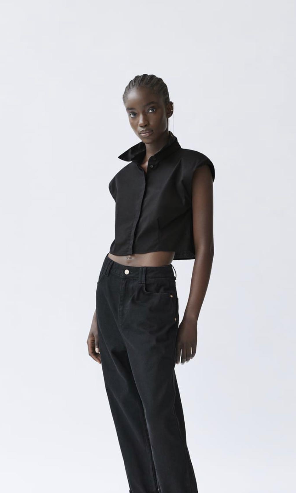 Zara Poplin Shirt with Shoulder Pad Women s Fashion Tops