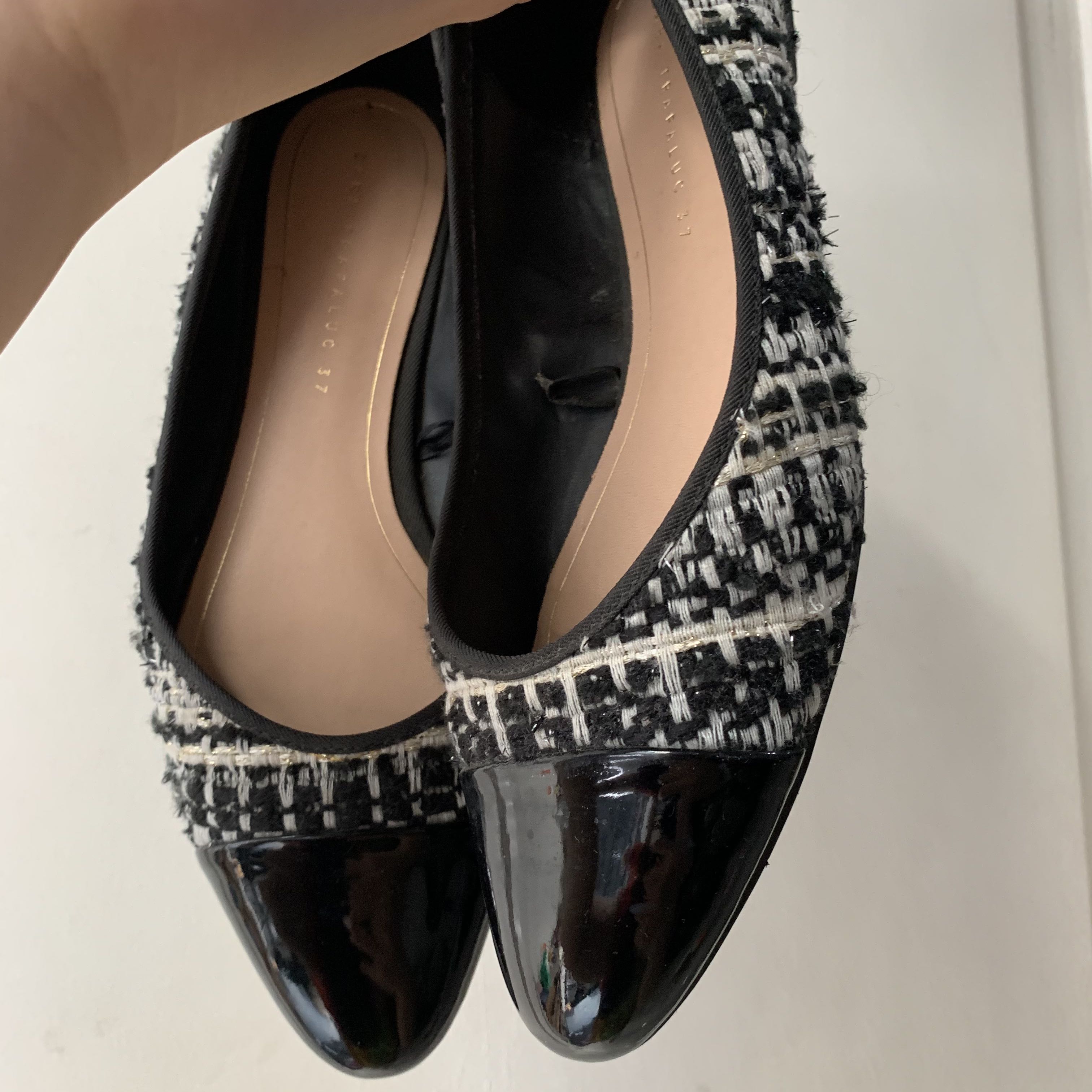 Zara tweed shop flat shoes