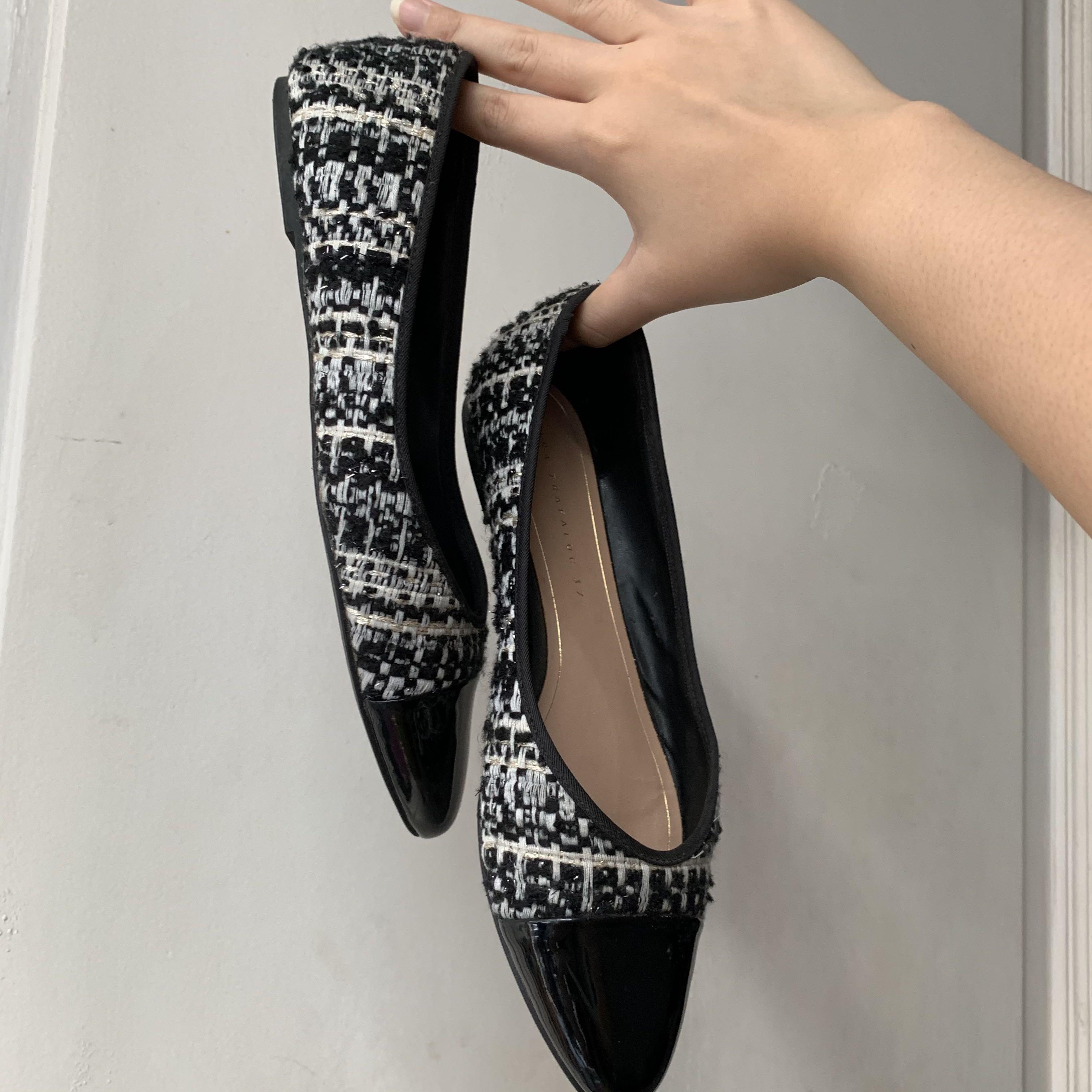 Zara tweed flat shoes