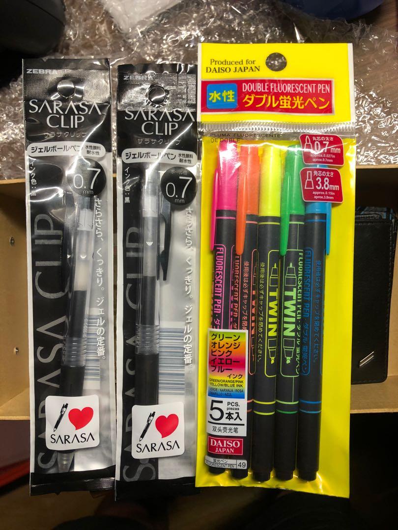 0.7 Sarasa Pen + daiso highlighters, Hobbies & Toys, Stationery & Craft