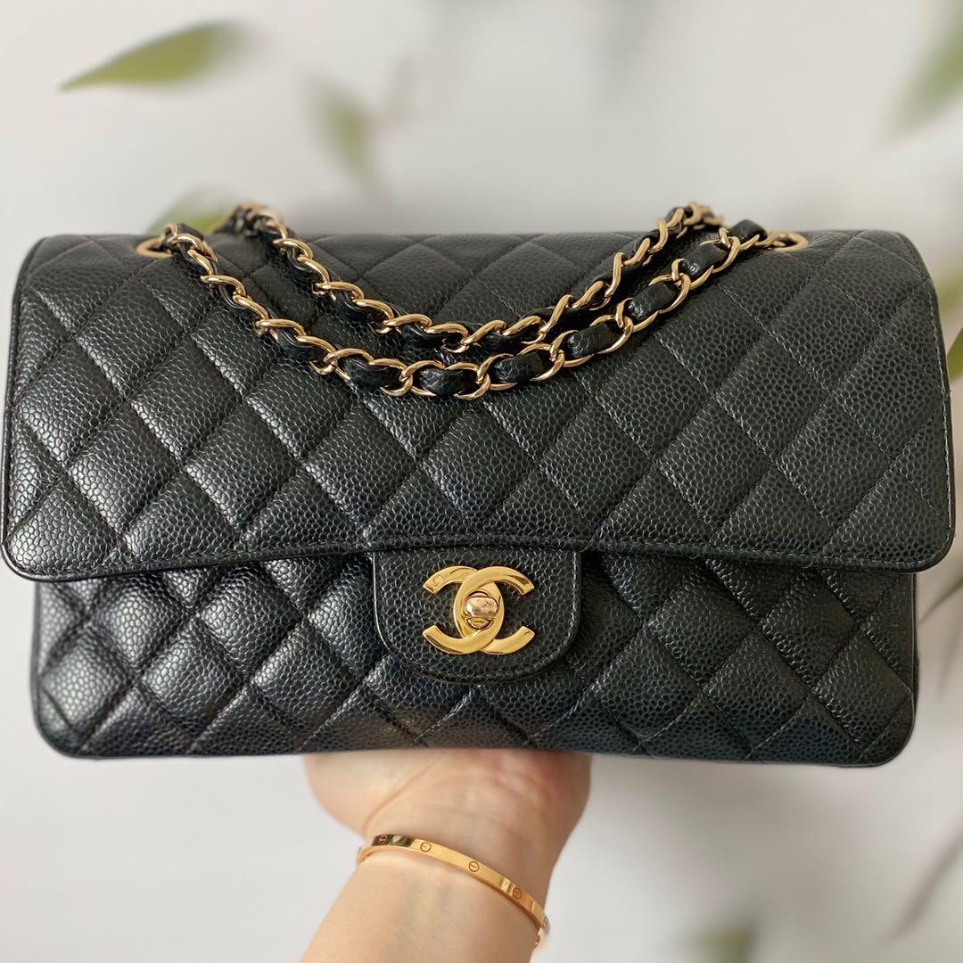 Chanel 7-series Black Caviar Classic Medium Double Flap Bag with 24K Gold  Hardware, Luxury, Bags & Wallets on Carousell