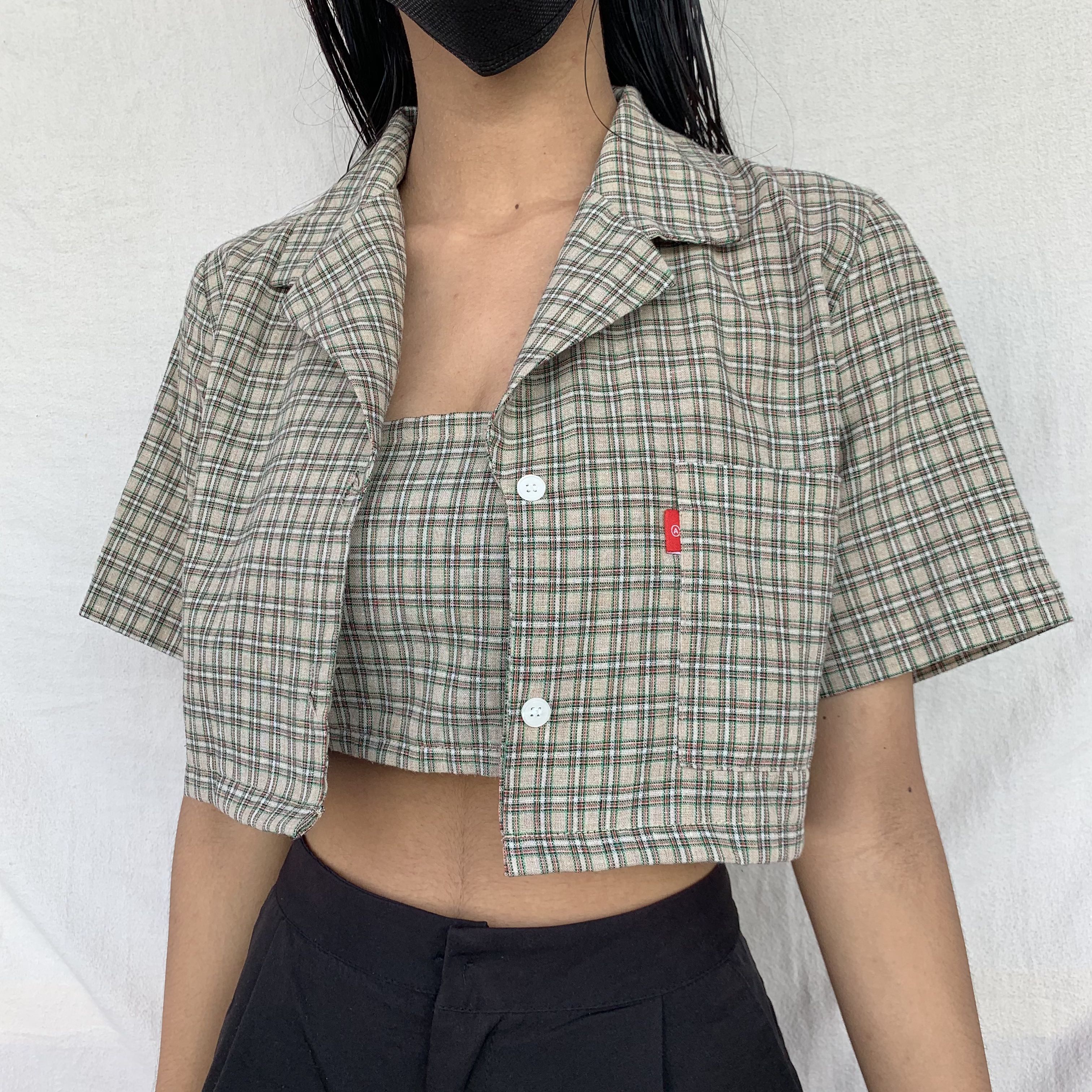 linen crop top button down cropped polo cropped blazer coordinates neutral pastel vintage basic