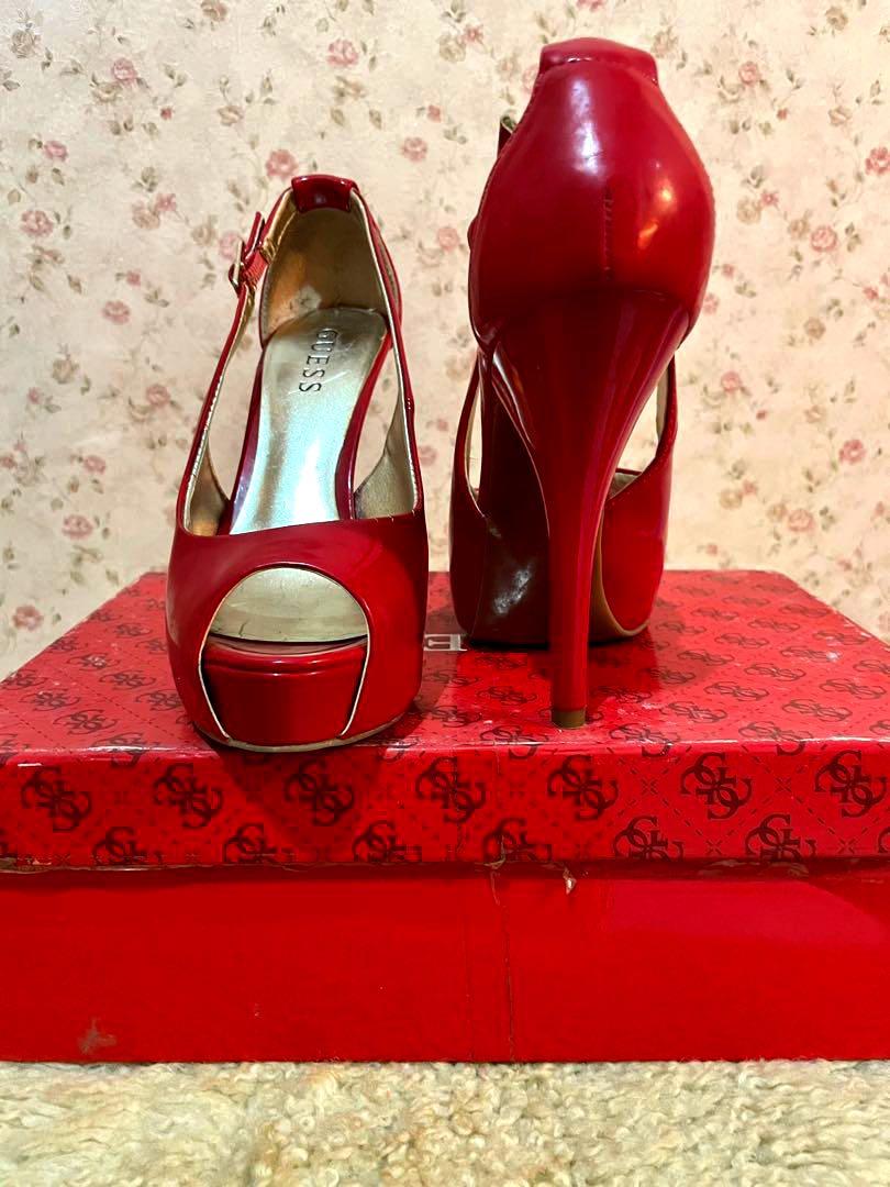 Guess red peep toe heels shop