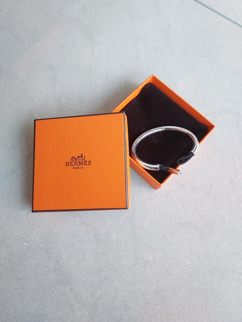 Hermes Sterling Silver Cable Croisette Bangle Bracelet Luxury