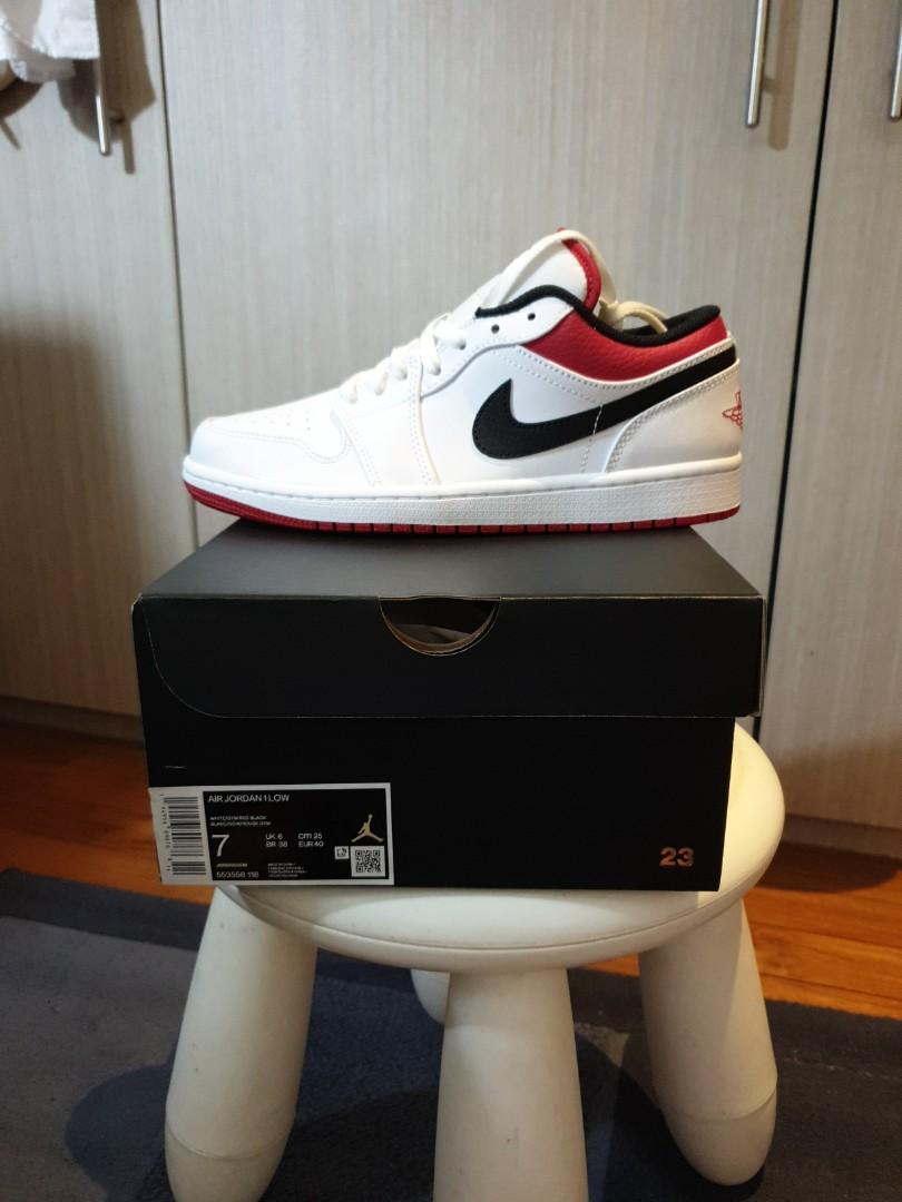 Jordan 1 Low White University Red Black Men S Fashion Footwear Sneakers On Carousell