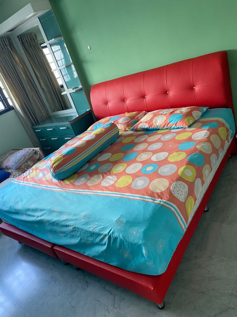 King size bed frame plus mattress, Furniture & Home Living, Furniture