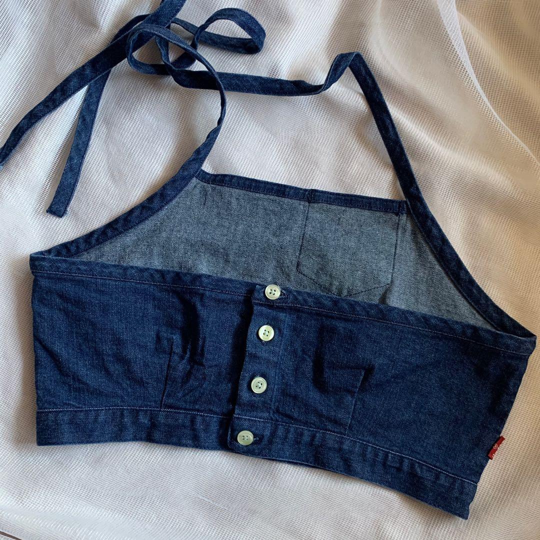 Zara STRIPED DENIM HALTER TOP