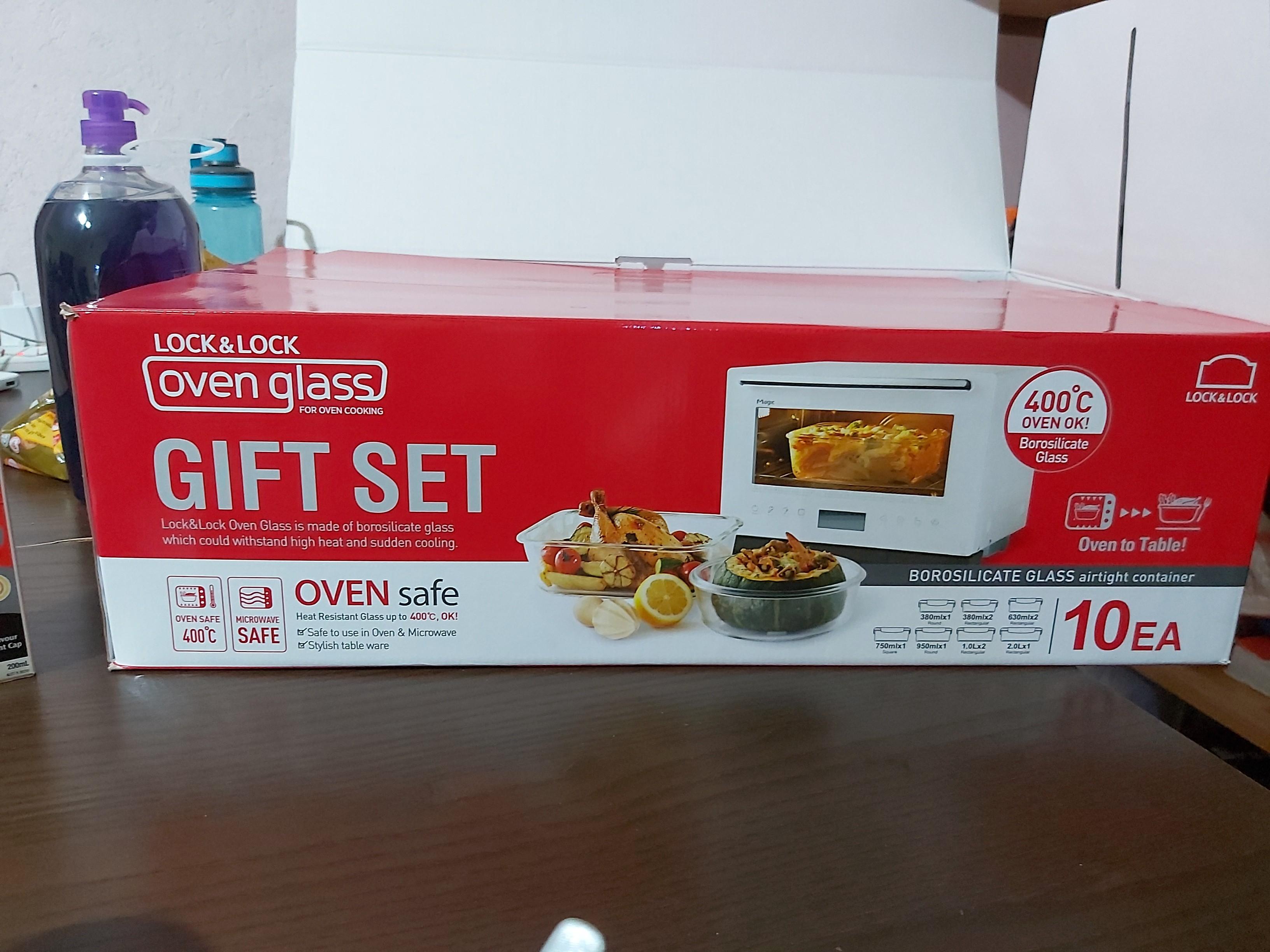 Lock&Lock 10 pc oven borosilicate glass set, Furniture & Home Living, Kitchenware & Tableware