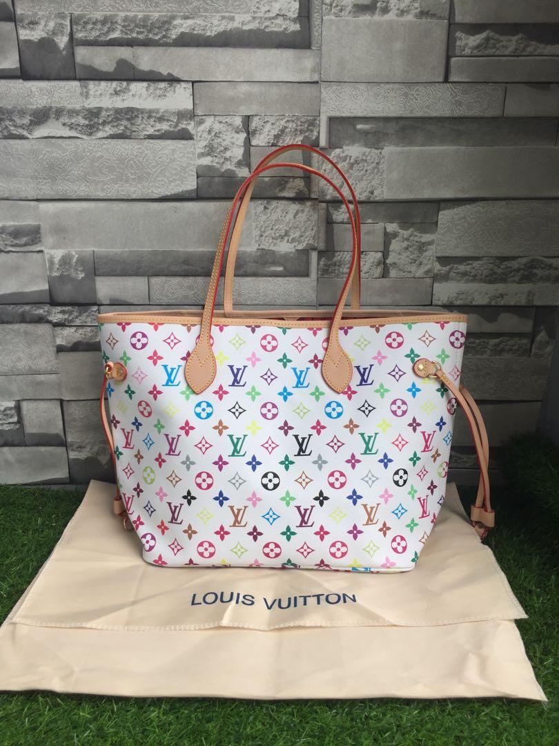 LV Neverfull multicolor white MM, Luxury, Bags & Wallets on Carousell