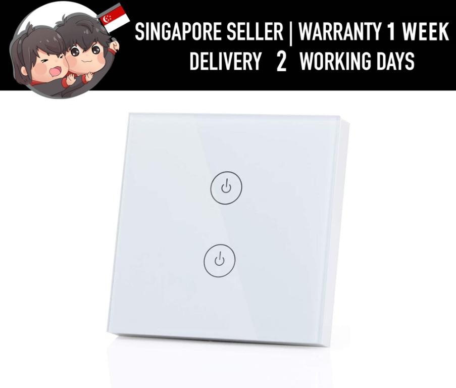 Meross MSS520H Smart Wifi Wall Switch (1 Way 2 Gang) Tempered Glass