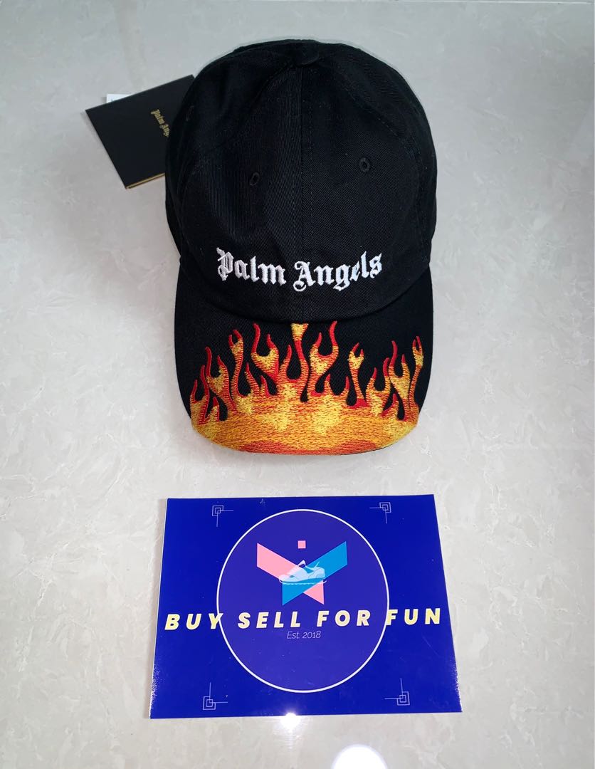 Palm Angels Flame Black Cap Men S Fashion Watches Accessories Caps Hats On Carousell
