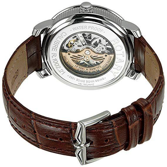 Rotary Les Originales Jura Swiss Made Automatic Open Heart Brown Strap Watch