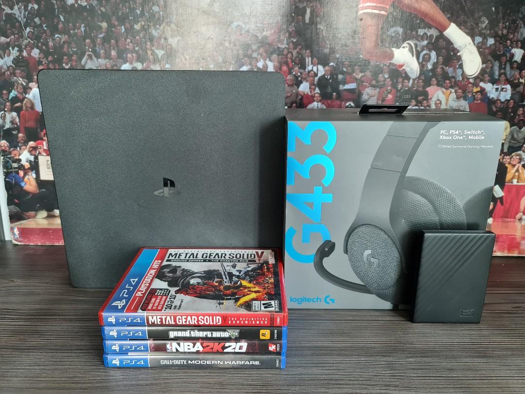 Rush sale: PS4 500gb set (Category: PlayStation) located in Manila. Submitted by ramonantoinette (Listing ID 1081038239, Image 1). Description: PS4 slim 500GB (barely used) Complete accessories no box 1 controller ADD ON: FREE 1 Logitech G433 headset - P6,000srp 1 WD 3.0 2TB external HD - P4,000srp Games: Metal Gear Solid V collection, GTA V, NBA 2K20, COD Modern Warfare.