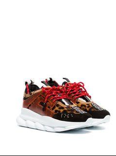 Versace Multicoloured Chain Reaction Leopard Print Leather Sneakers