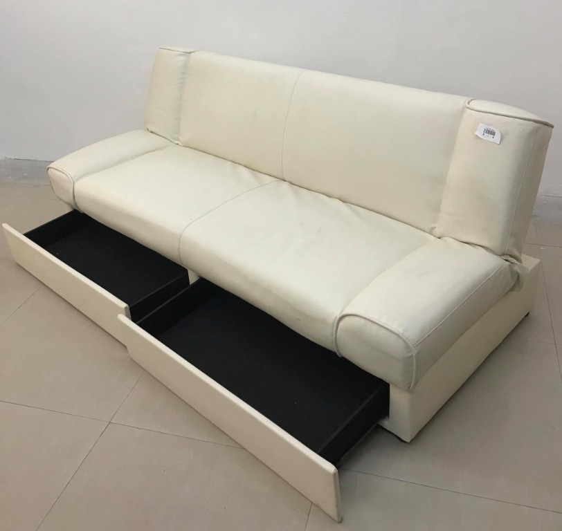 White Leather Sofa With Storage From, Sofa Bed White Leather