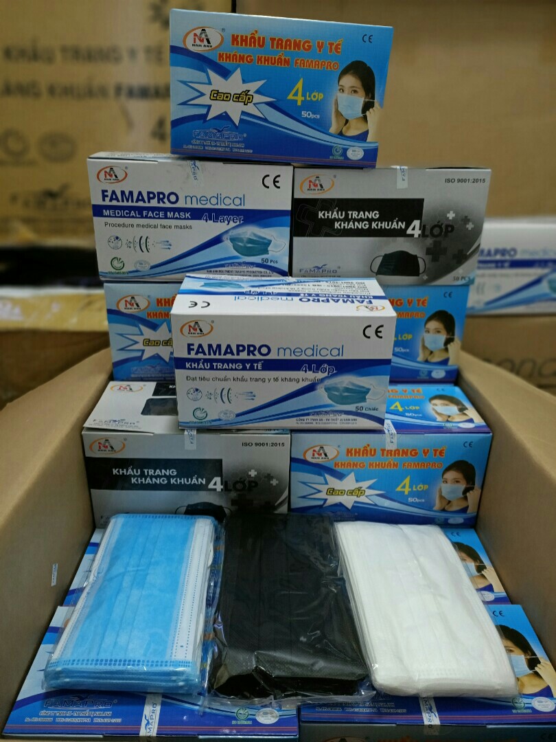 4 Ply Surgical Black Blue white Mask Famapro, Vietnam, Health