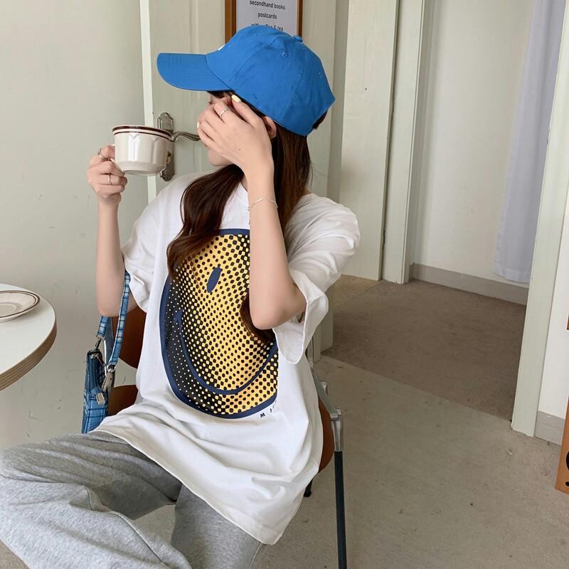 女裝批發貨源 不議價 實拍6535拉架笑臉白色短袖t恤女中長款半袖下衣失蹤 女裝 上衣 長袖衫 Carousell