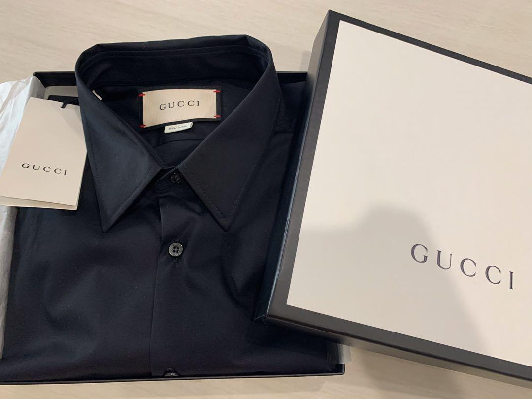 Authentic Gucci formal shirt black colour L size, Luxury, Apparel on  Carousell