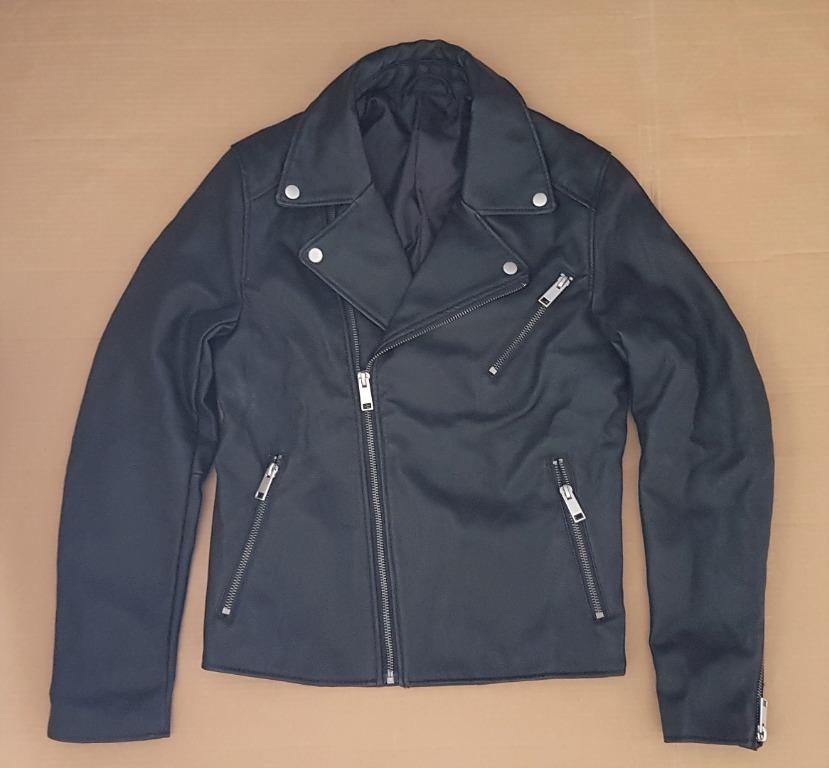 Black Biker Leather Jacket H M Zipper Racing Jacket Rock Star