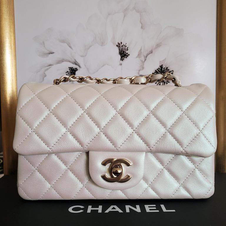 Chanel Iridescent White Rectangular Flap Mini