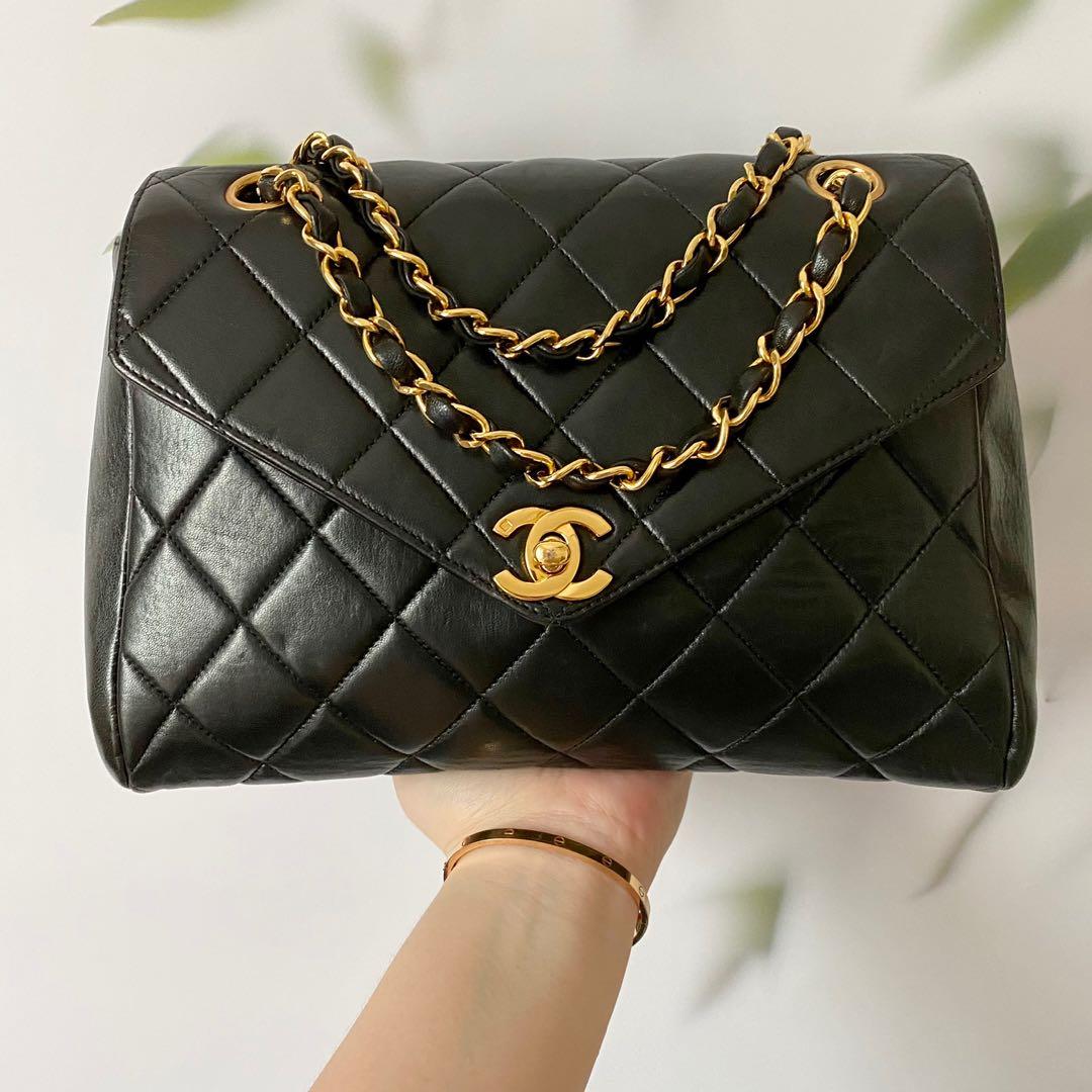 Chanel 3-Series Black Double Chain Envelope Flap Bag with 24K Gold