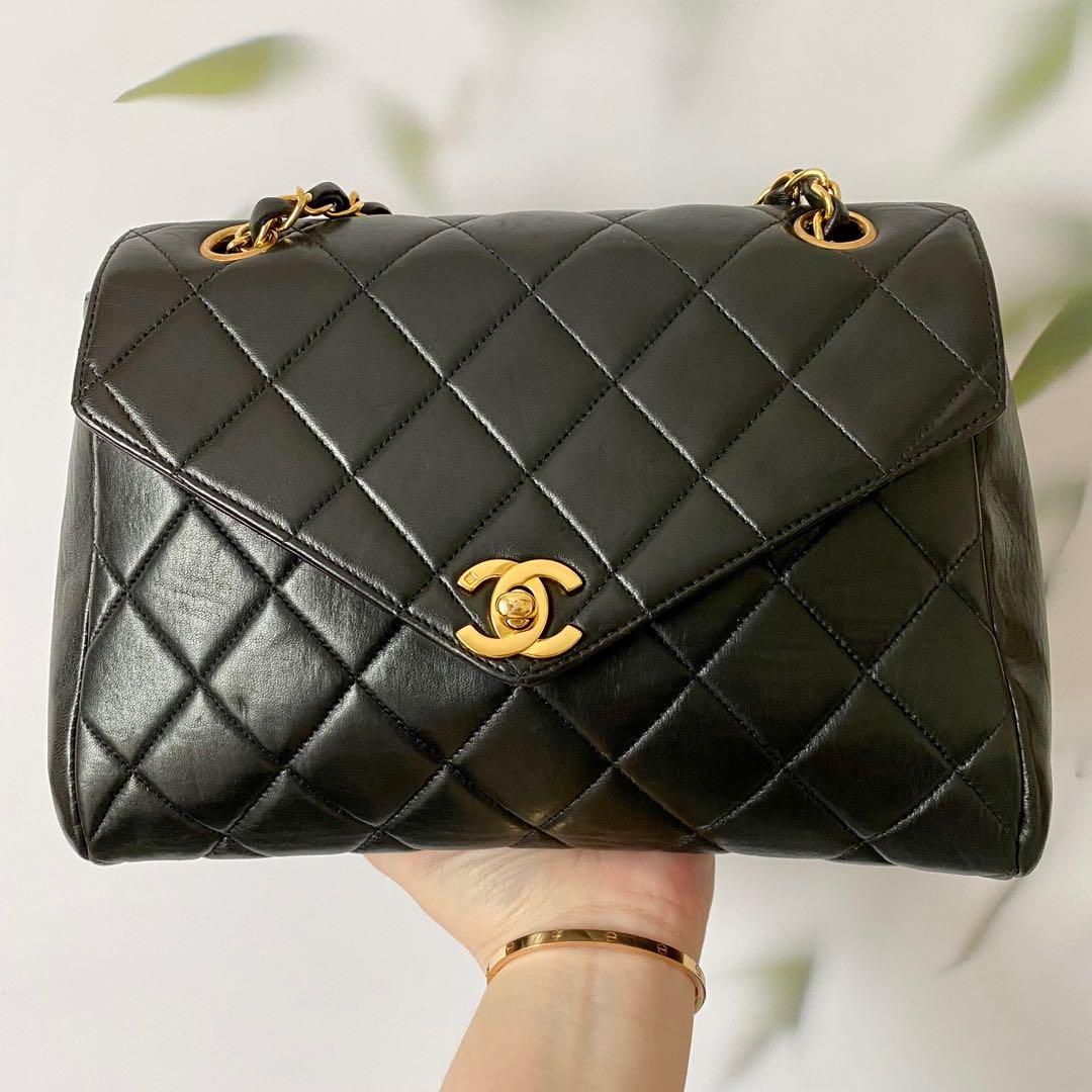 MINT CHANEL Classic Vintage Black Vertical Lambskin 24K Gold Chain Flap 9  Bag - My Dreamz Closet