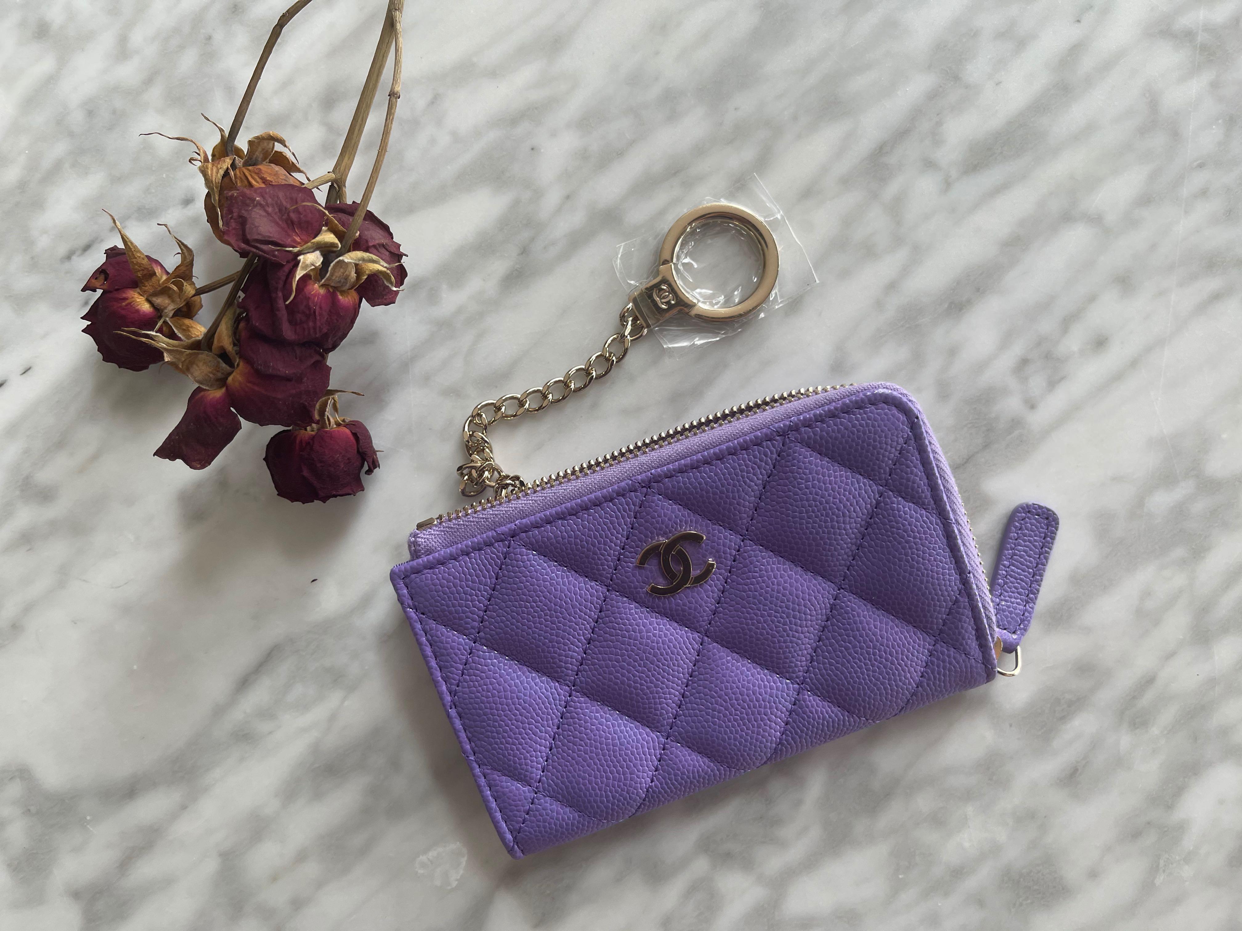 CHANEL purple quilted key chain cardholder, Women's Fashion, Bags & Wallets,  Wallets & Card Holders on Carousell
