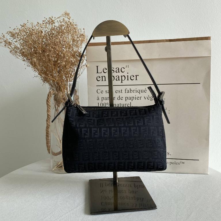 FENDI Zucchino Fabric Canvas Pochette Armpit Bag in Black