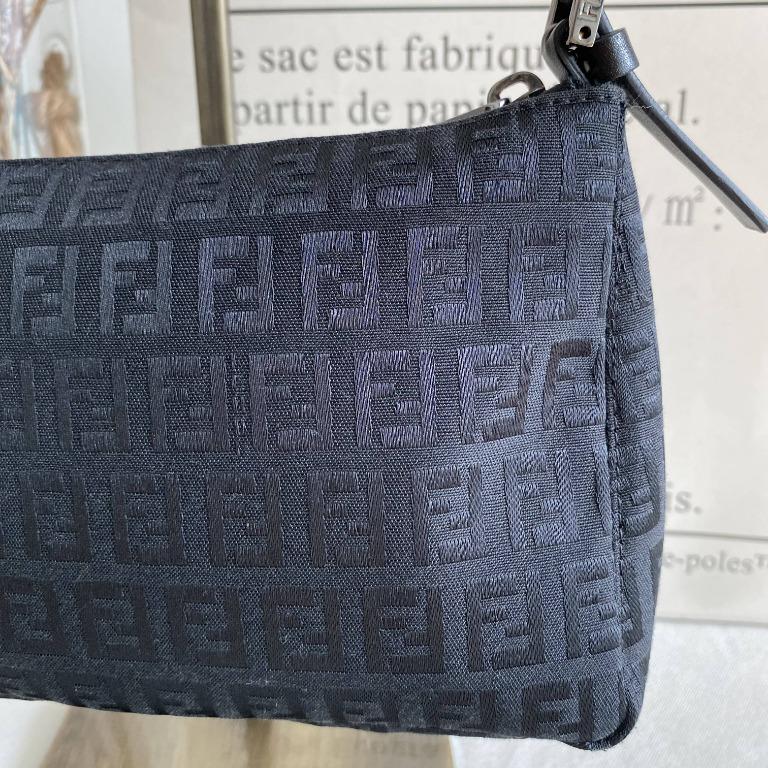 FENDI Zucchino Fabric Canvas Pochette Armpit Bag in Black, Women's