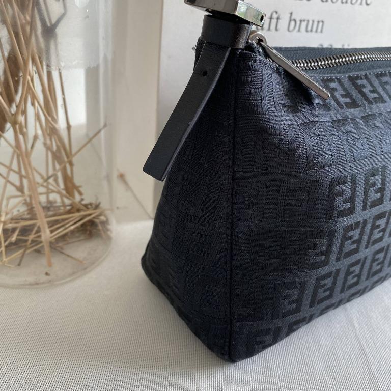 FENDI Zucchino Fabric Canvas Pochette Armpit Bag in Black, Women's