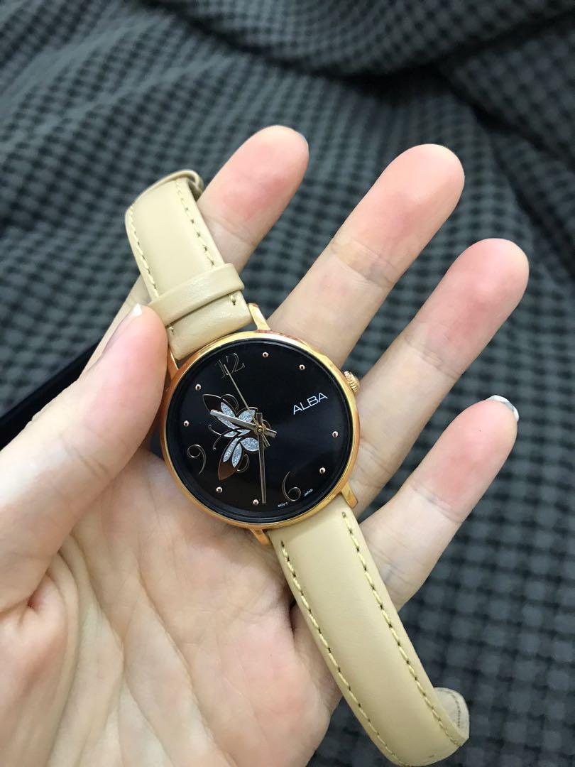 Free Shipping Authentic Alba Butterfly Beige Genuine Leather Strap Watch Women S Fashion Watches On Carousell