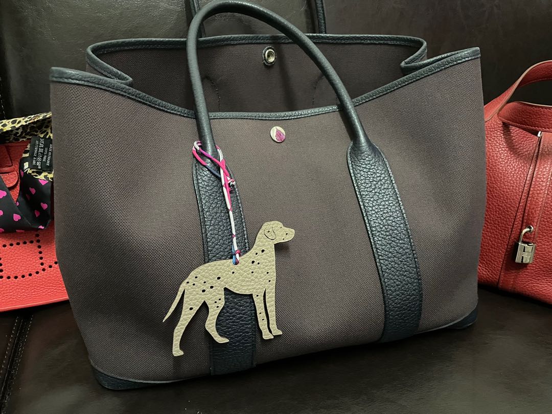 NEW Hermes DALMATIAN dog Petit H calfskin leather bag charm, red blue