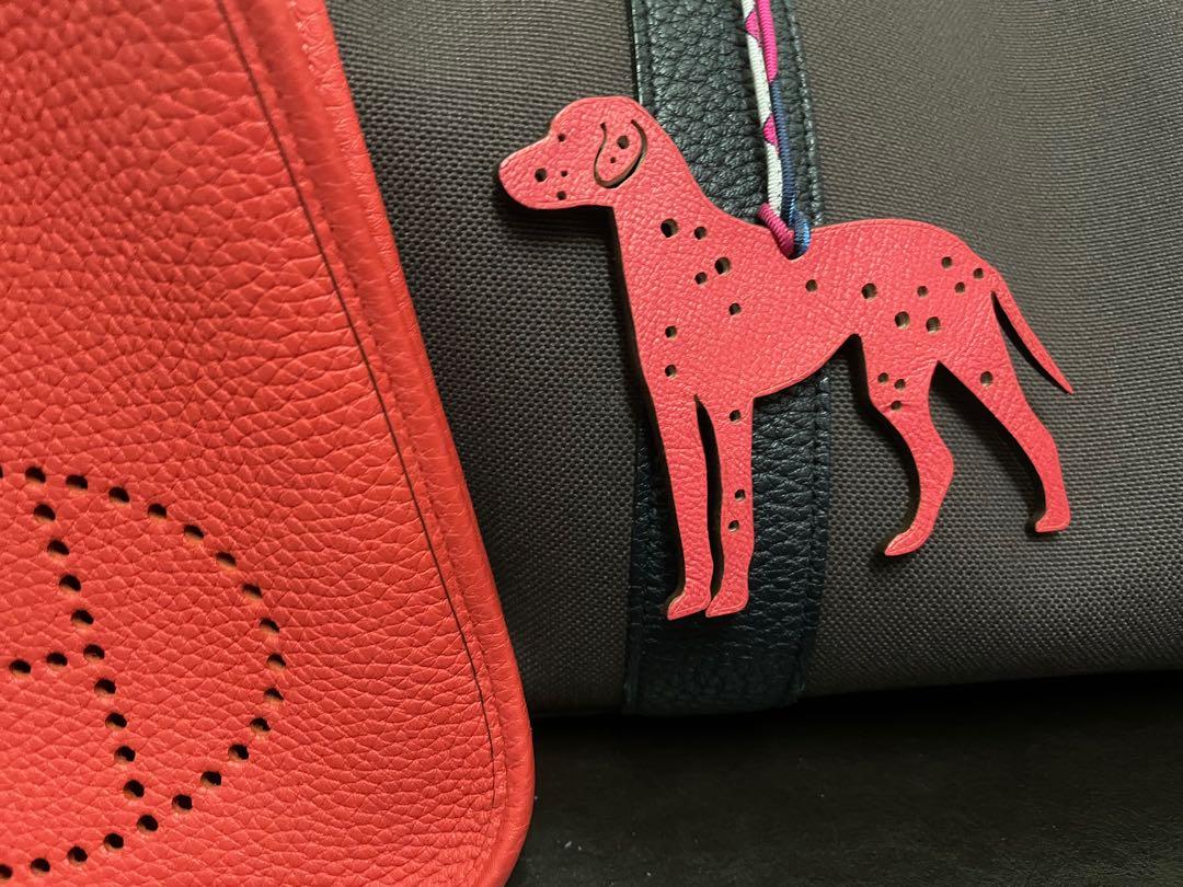 NEW Hermes DALMATIAN dog Petit H calfskin leather bag charm, red blue