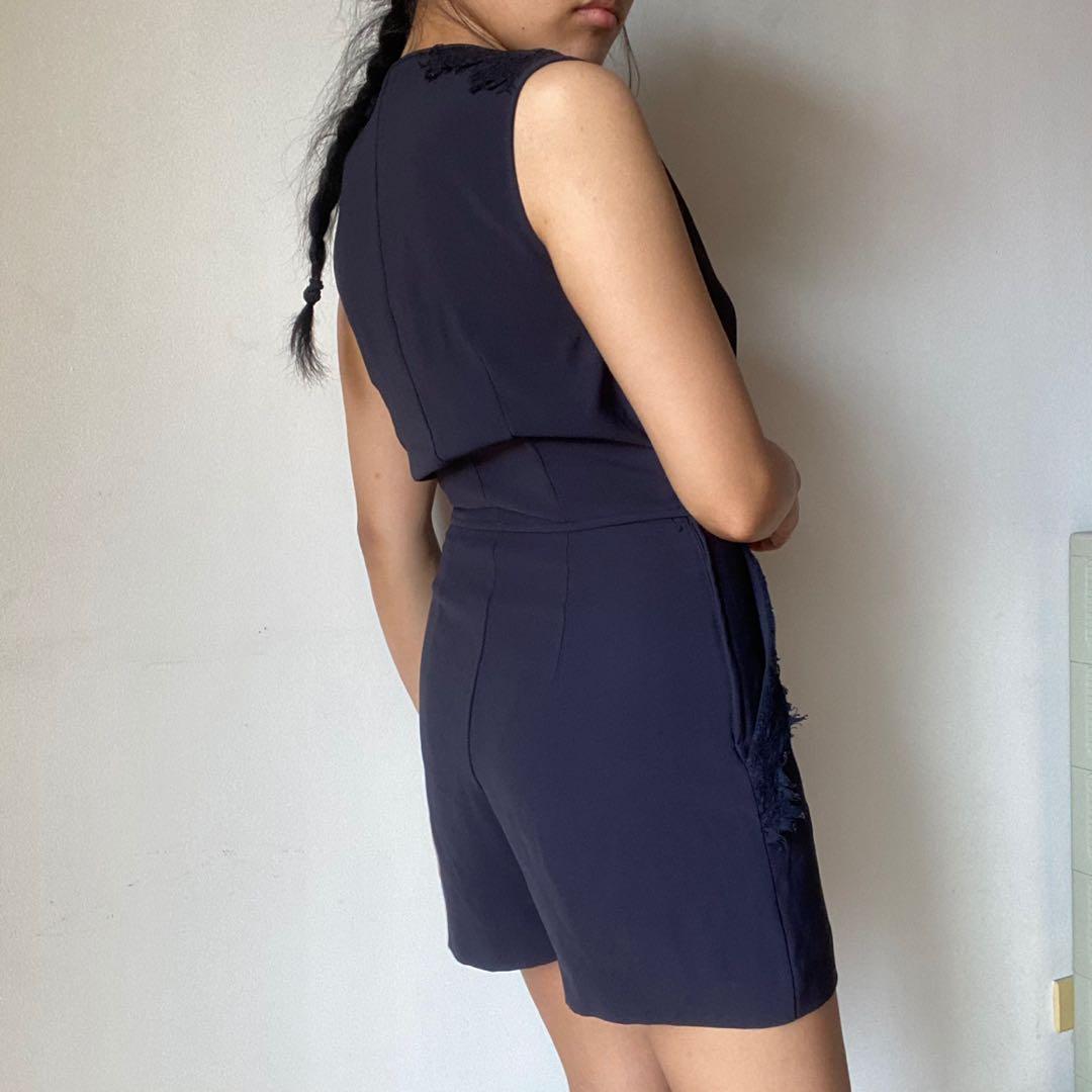 H M Navy Lace Playsuit Romper Women s Fashion Dresses Sets Rompers on Carousell