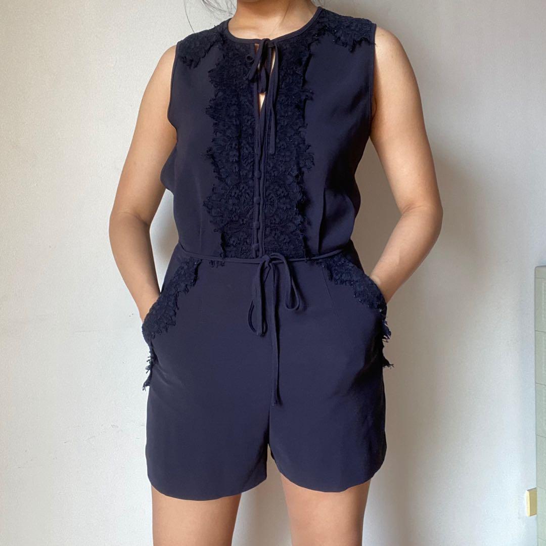 H M Navy Lace Playsuit Romper Women s Fashion Dresses Sets Rompers on Carousell