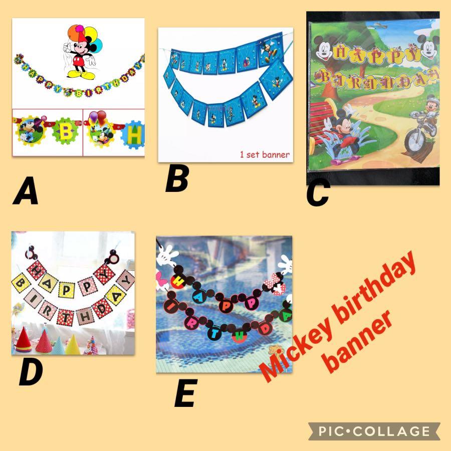 Mickey Mouse Party Supplies Birthday Banner Bunting Party Deco Hobbies Toys Stationery Craft Occasions Party Supplies On Carousell