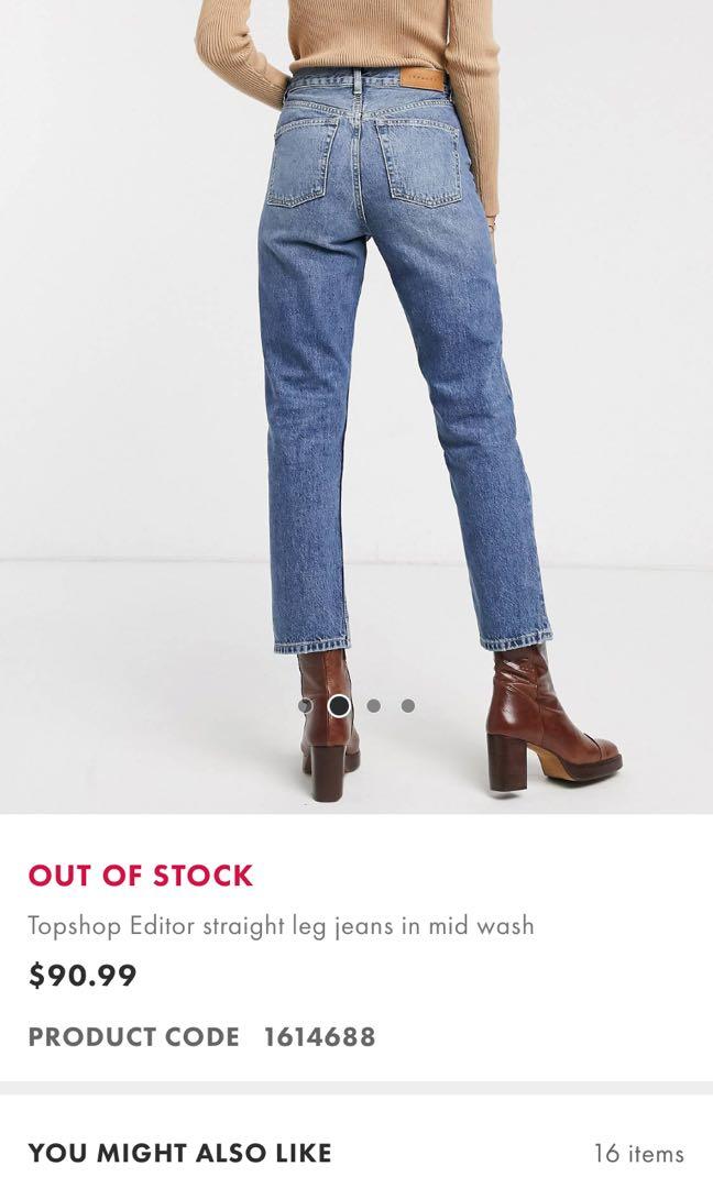 TOPSHOP EDITOR Straight Leg Jeans in Mid Wash size 28, Women's