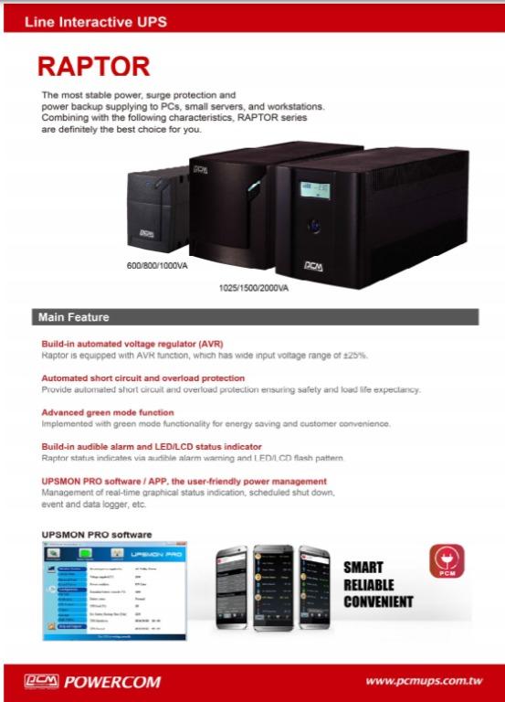 UPS 1KVA/2KVA Powercom Raptor USA RPT2000a, Computers & Tech, Parts ...