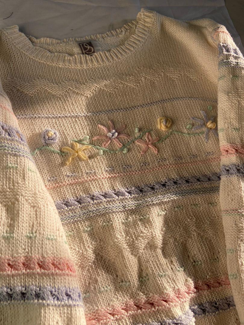 vintage cottagecore pastel floral knit sweater Women #39 s Fashion Tops